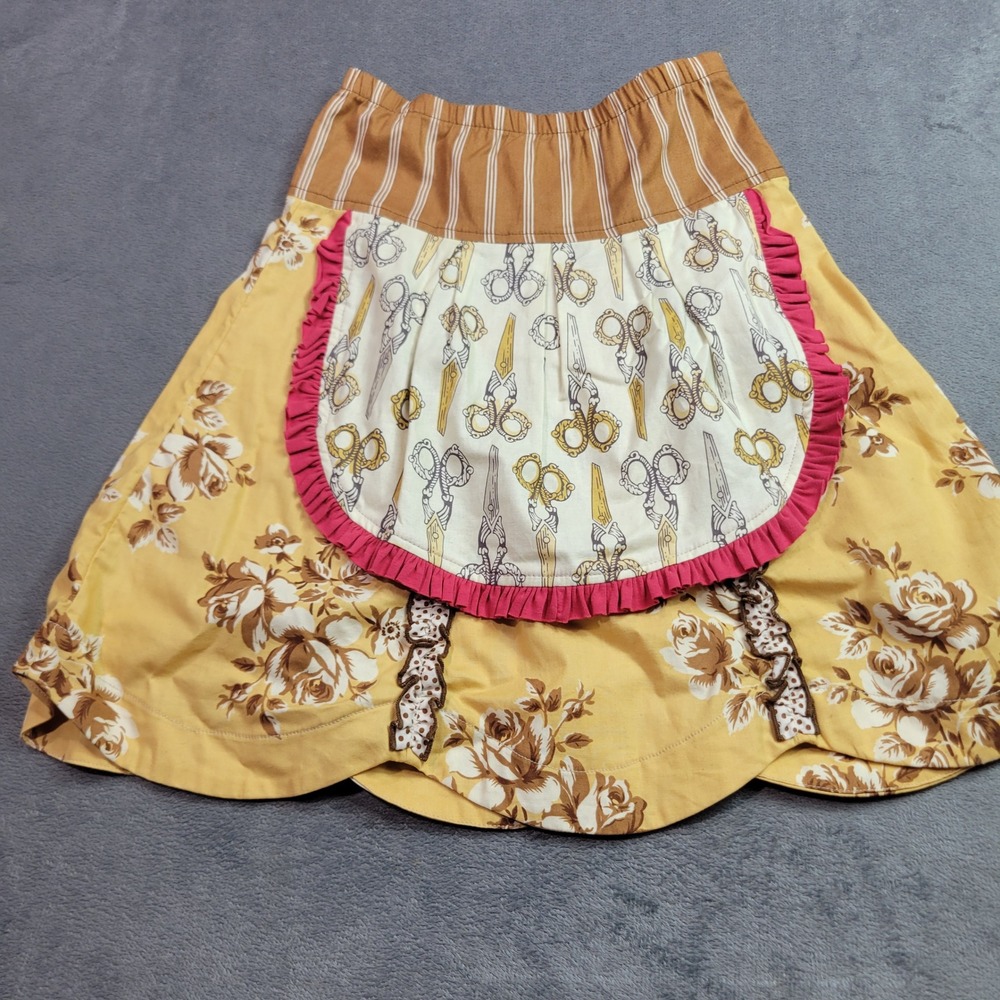 Persnickety Girls Yellow Floral Scissor Print Apron Skirt Size 8 Made in USA